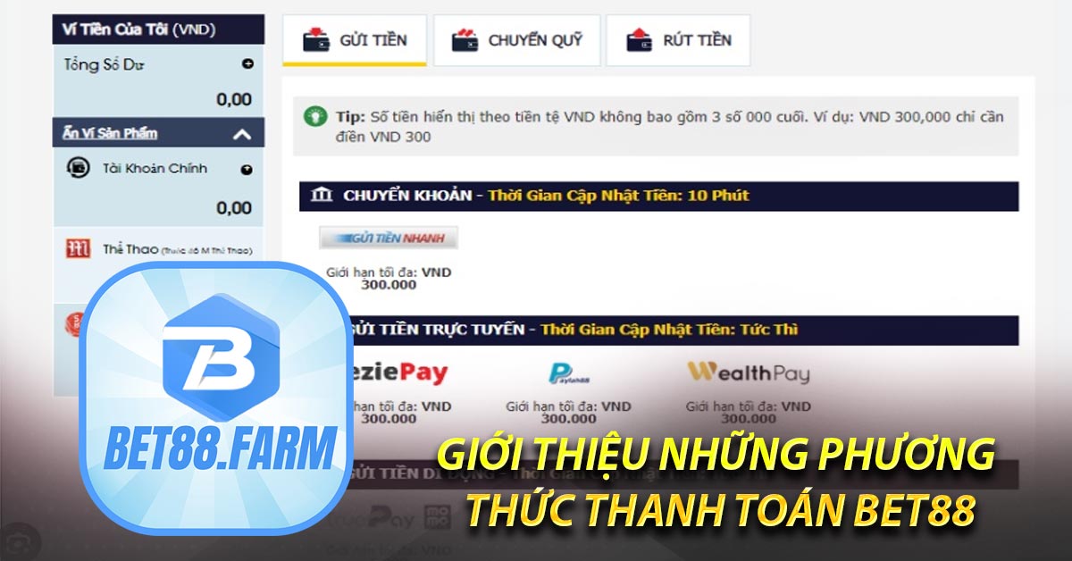 Giới thiệu những phương thức thanh toán BET88